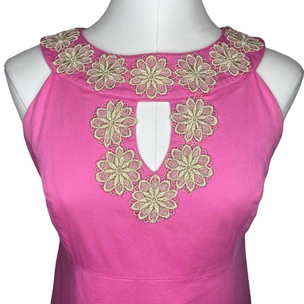 Lilly PulitzerJacqueline Pink & Gold A-line Shift Dress SZ.2 - Picture 3 of 12
